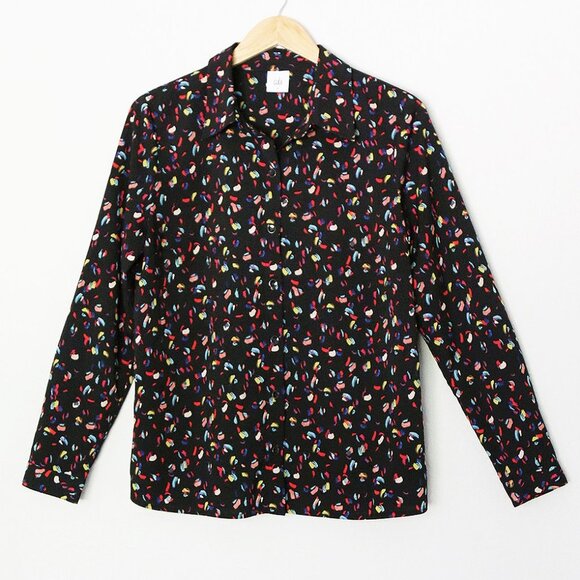 Cabi Ferris Button Front Shirt Blouse Top M #3423 Colorful Feather Confetti Mod - Picture 3 of 14